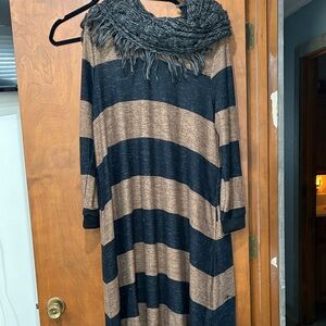 LuLaRoe Black and Brown Striped Midi Dress